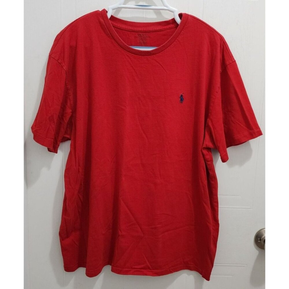 Polo Ralph Lauren Red Short Sleeve T Shirt Size XL Blue Pony Logo 100% Cotton
